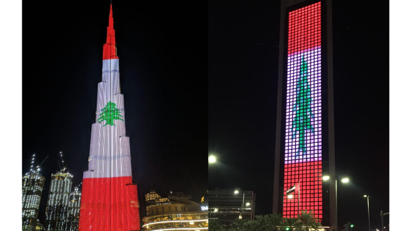 Burj Khalifa and Adnoc headquarters light up with Lebanese flag for Independence Day